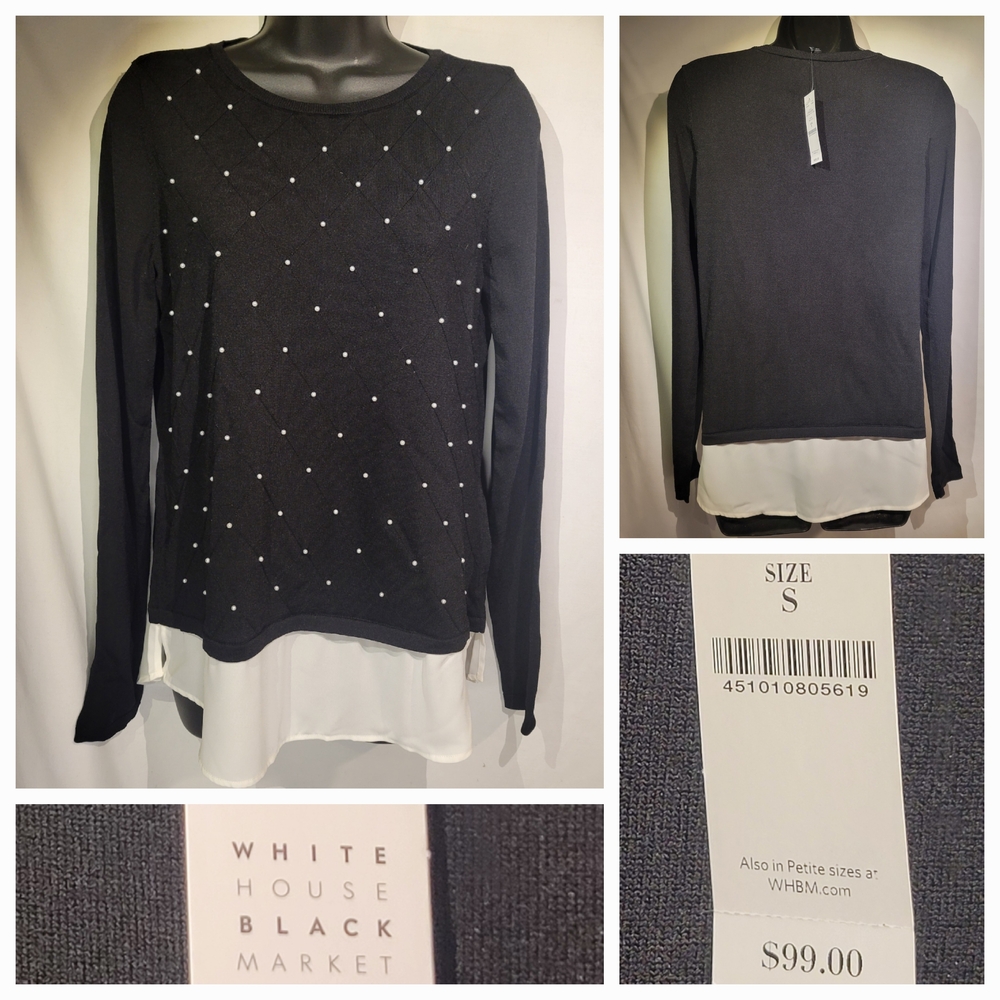 NWT White House Black Market Gray Long Sleeve Embellished Blouse